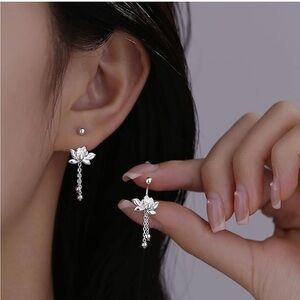 Elegant Silver Floral Drop Earrings